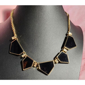 Chico’s Black Geometric Statement Necklace – Gold Tone – Bold Modern Style EUC